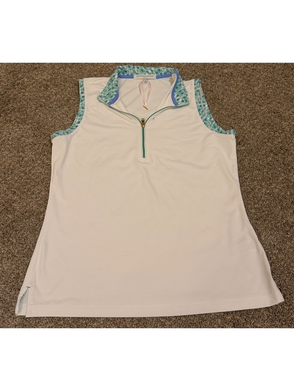 Fairway & Greene Ladies White Tropical Trim Golf Polo Tank Small